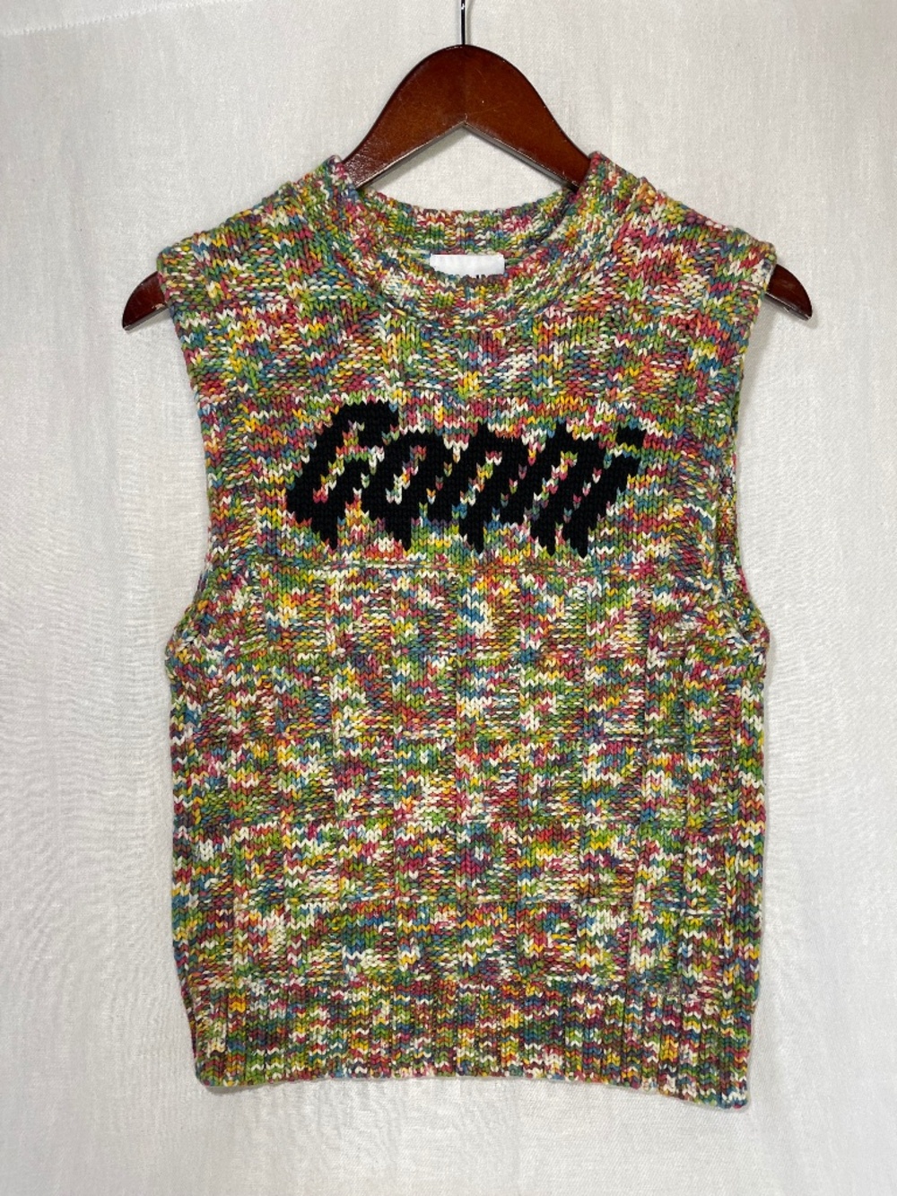 Ganni RopeVest Multi-Color Knit Sleeveless Sweater Vest with Black Accent